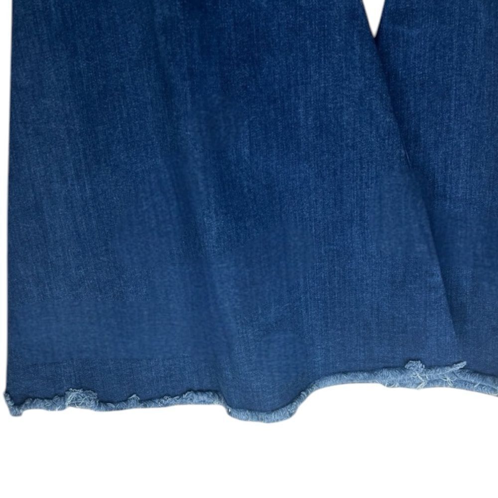 Dark Wash Distressed Flare Jeans | High Rise Stretch | Raw Hem | Plus Size | NWT - Picture 14 of 16